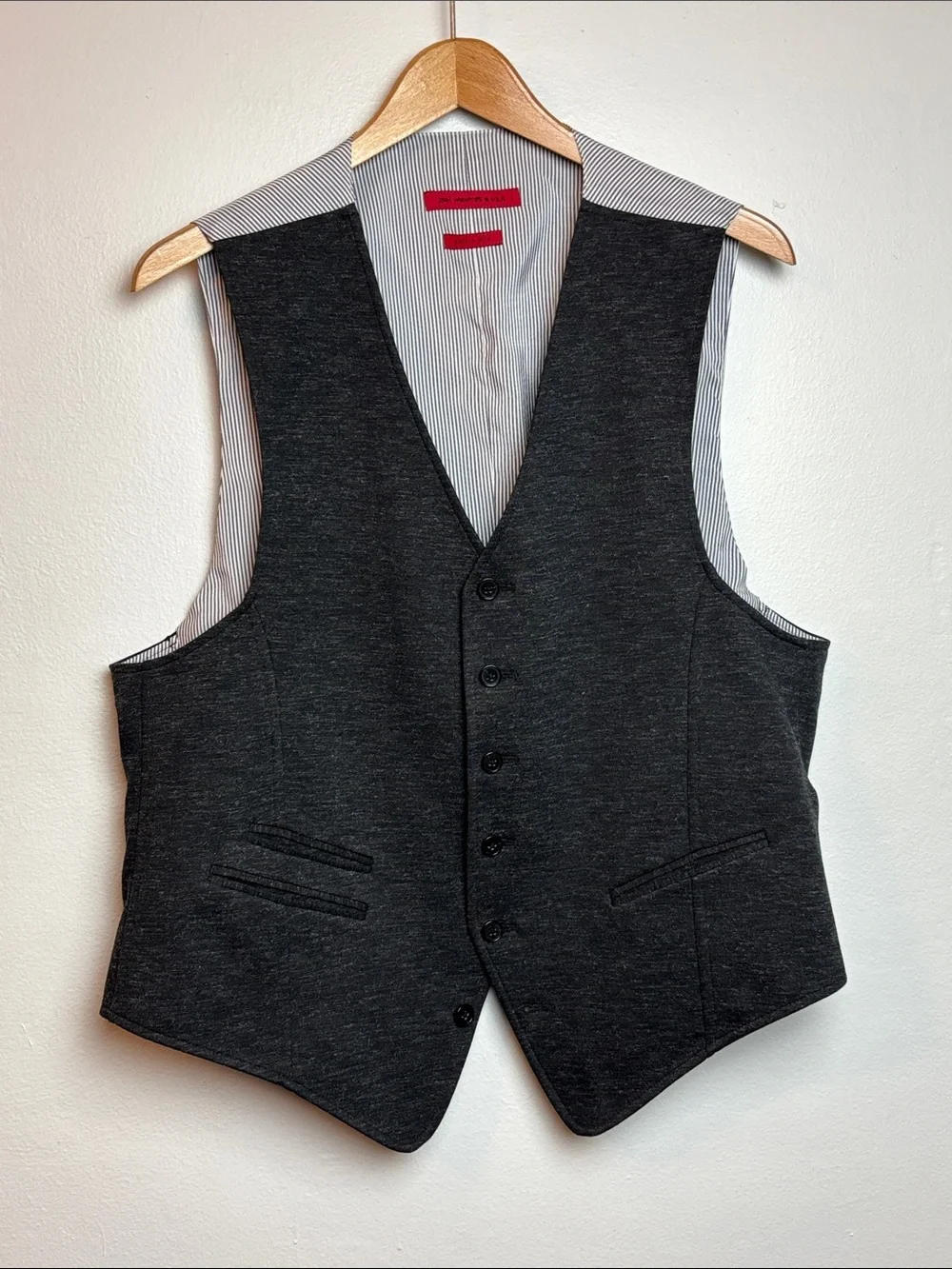 John Varvatos USA Men’s Large Pinstripe Gray Waistcoat‎ Vest Tailored Formal